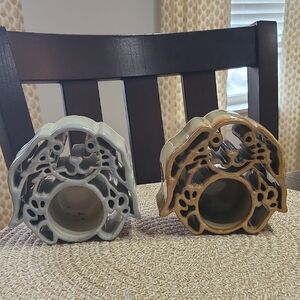 Bay Pottery Drip Glaze Bunny Voltive Candle Holders - Gray and Brown